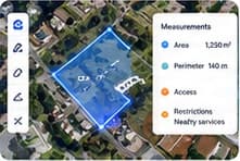 Site area measured on aerial imagery with area and perimeter