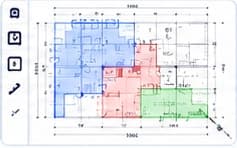 Floor plan with coloured area takeoffs